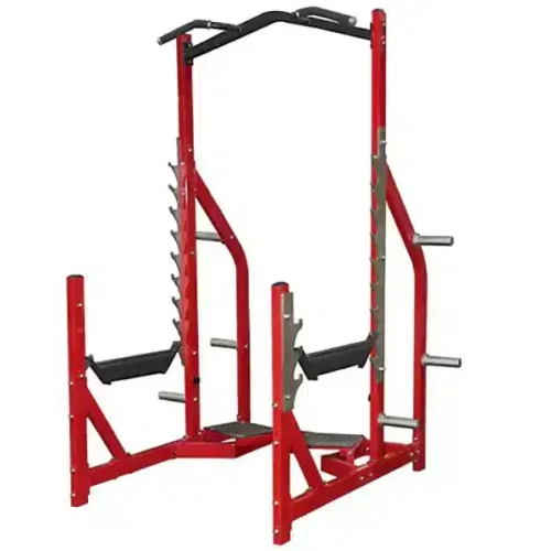 Red Olympic Power Rack with multi-level bar catches and pull-up bar – Realleader USA HS-1043