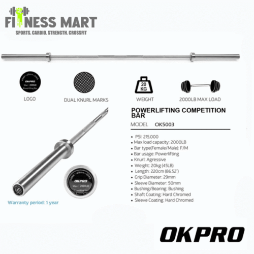 Okpro Cross Fitness Weightlifting Barbell Weight Lifting Bar 7 Feet