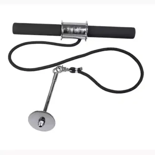 Wrist roller forearm exerciser with foam grip handle and steel weight holder
