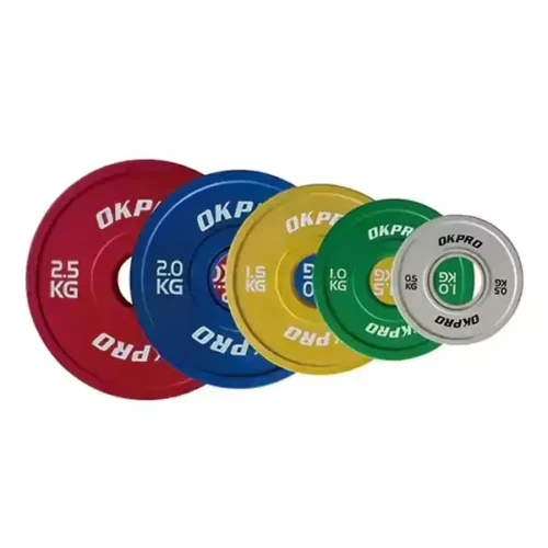 OK2006C bumper weight plates in multiple colors and weights ranging from 0.5 kg to 2.5 kg