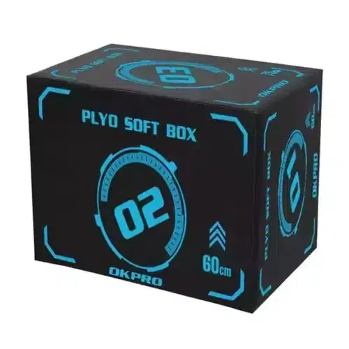 Black and blue OKPRO plyometric soft jump box with 60 cm height