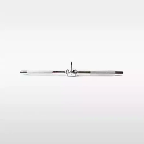Straight tricep bar with chrome finish for strength training exercises.